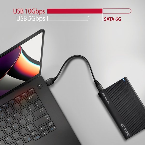 AXAGON EE25-GTR, USB-C 10Gbps - SATA 6G 2.5" RIBBED box, černý - obrázek č. 5