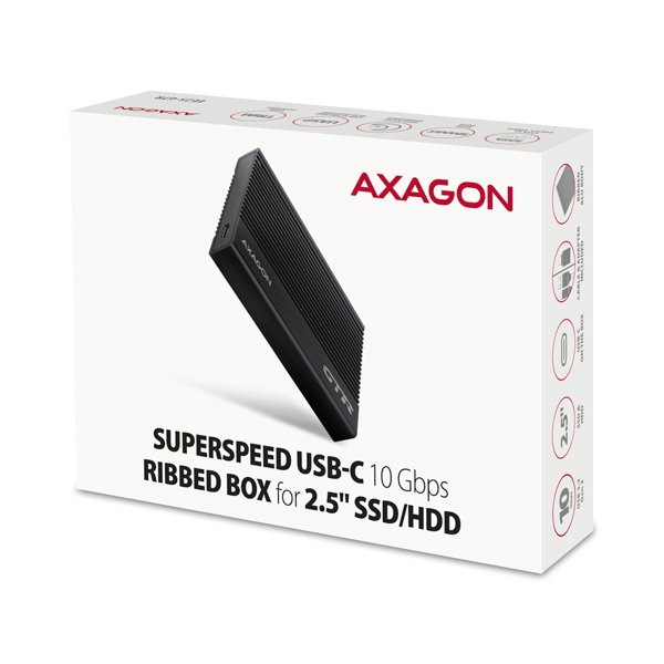 AXAGON EE25-GTR, USB-C 10Gbps - SATA 6G 2.5" RIBBED box, černý - obrázek č. 7