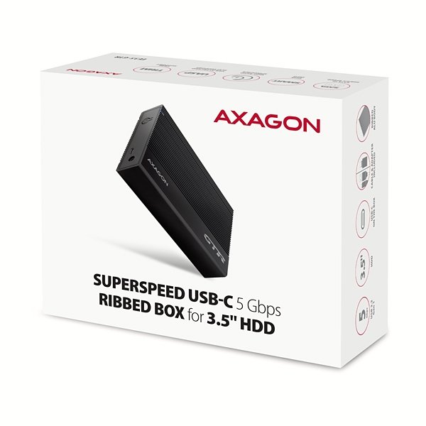AXAGON EE35-GTR, USB-C 5Gbps - SATA 6G 3.5" RIBBED box, černý - obrázek č. 7
