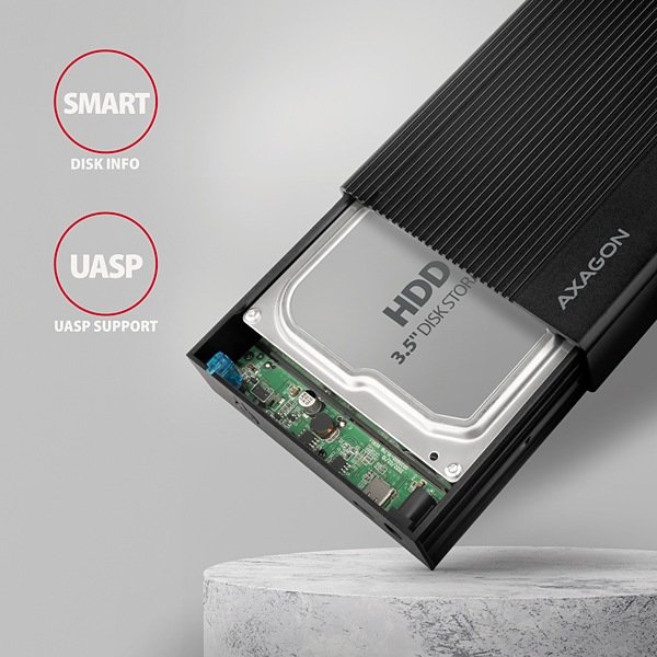 AXAGON EE35-GTR, USB-C 5Gbps - SATA 6G 3.5" RIBBED box, černý - obrázek č. 3