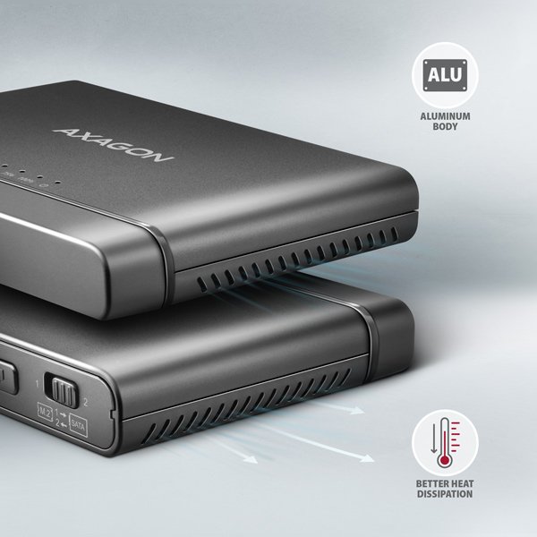 AXAGON ADSA-CC USB-C 10Gbps - NVMe M.2 SSD & SATA 2.5"/ 3.5" SSD/ HDD CLONE MASTER 2 - obrázek č. 5