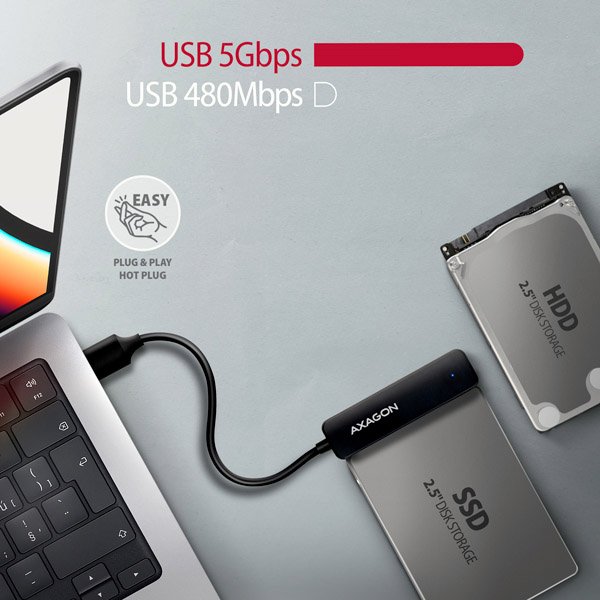 AXAGON ADSA-FP2A USB-A 5Gbps - SATA 6G 2.5" SSD/ HDD SLIM adaptér - obrázek č. 2