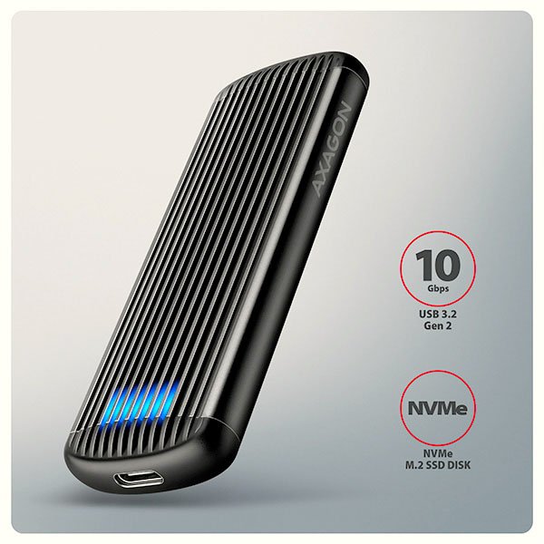 AXAGON EEM2-SC, USB-C 10Gbps externí box pro M.2 NVMe SSD, bezšroubový, žebrovaný hliník - obrázek č. 1
