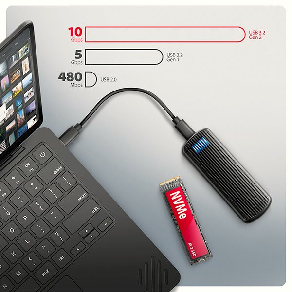 AXAGON EEM2-SC, USB-C 10Gbps externí box pro M.2 NVMe SSD, bezšroubový, žebrovaný hliník - obrázek č. 8