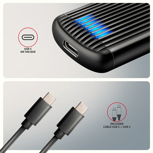 AXAGON EEM2-SC, USB-C 10Gbps externí box pro M.2 NVMe SSD, bezšroubový, žebrovaný hliník - obrázek č. 6
