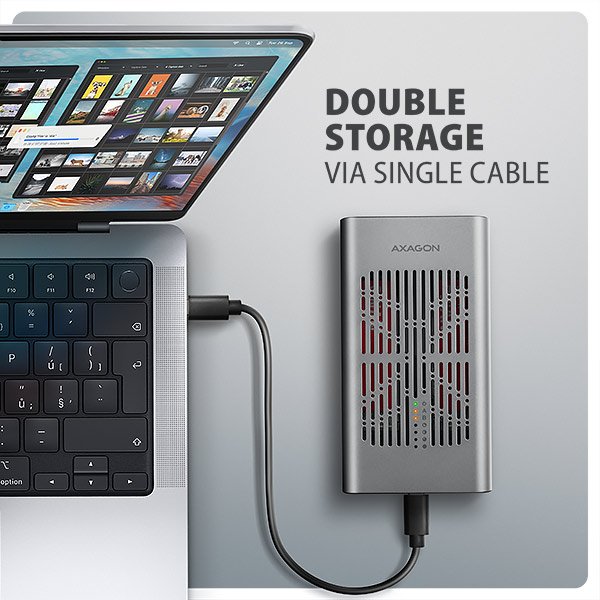 AXAGON EEM2-20GD, USB-C 20Gbps externí box pro dva M.2 NVMe SSD s funkcí klonování - obrázek č. 8