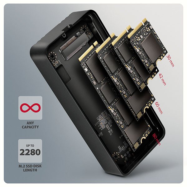 AXAGON EEM2-40G, USB-C 40Gbps externí box pro M.2 NVMe SSD, zesílený hliník - obrázek č. 2