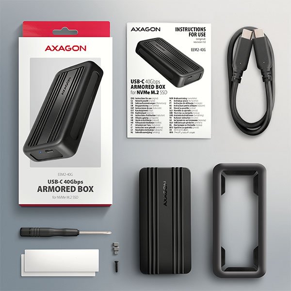 AXAGON EEM2-40G, USB-C 40Gbps externí box pro M.2 NVMe SSD, zesílený hliník - obrázek č. 3