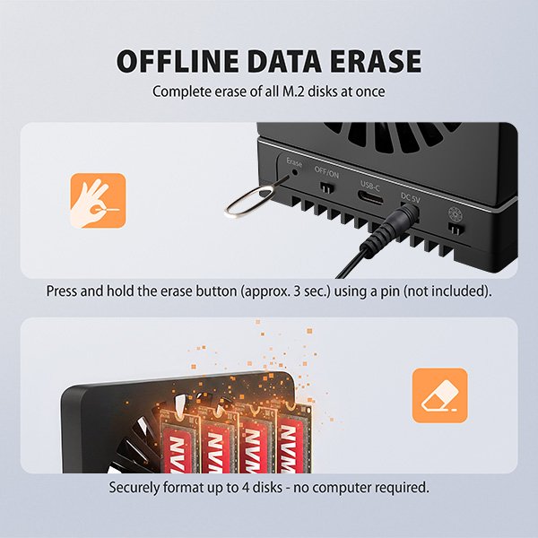 AXAGON ADSA-M2C44, USB4 dokovací stanice pro 4× M.2 NVMe SSD s funkcí klonování - obrázek č. 13