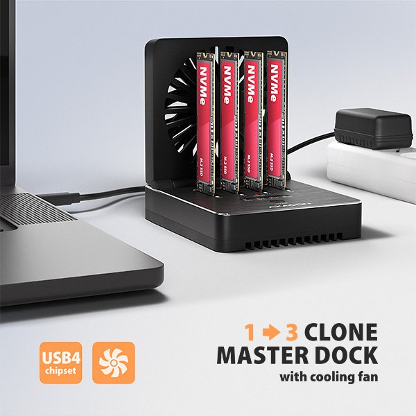 AXAGON ADSA-M2C44, USB4 dokovací stanice pro 4× M.2 NVMe SSD s funkcí klonování - obrázek č. 1