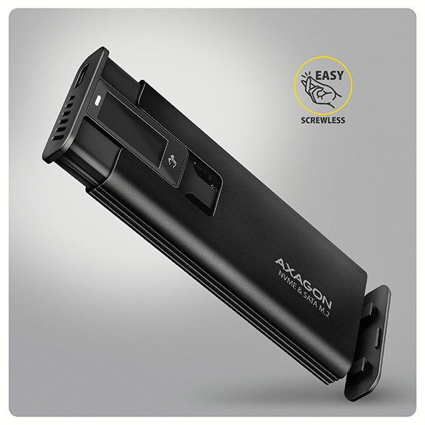AXAGON EEM2-SD2B, USB-C 10Gbps externí box s displejem pro M.2 NVMe / SATA SSD, bezšroubkový, černý - obrázek č. 6