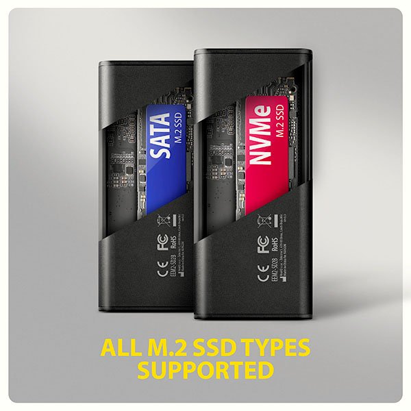 AXAGON EEM2-SD2B, USB-C 10Gbps externí box s displejem pro M.2 NVMe / SATA SSD, bezšroubkový, černý - obrázek č. 5