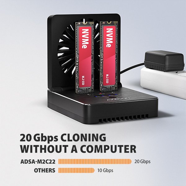 AXAGON ADSA-M2C22, USB-C 20Gbps dokovací stanice pro 2× M.2 NVMe / SATA SSD s funkcí klonování - obrázek č. 10