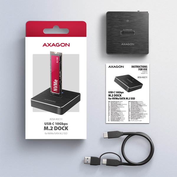 AXAGON ADSA-M2C11, USB-C 10Gbps dokovací stanice pro 1× M.2 NVMe / SATA SSD - obrázek č. 8