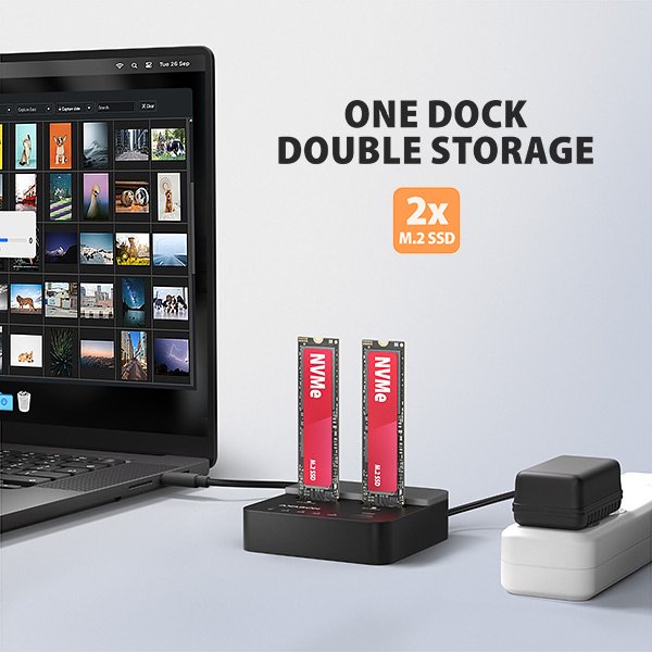 AXAGON ADSA-M2C22L, USB-C 20Gbps dokovací stanice pro 2× M.2 NVMe SSD s funkcí klonování - obrázek č. 10