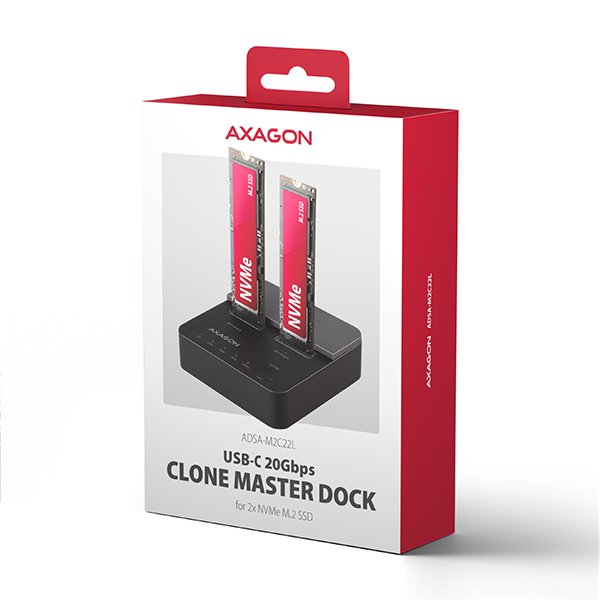 AXAGON ADSA-M2C22L, USB-C 20Gbps dokovací stanice pro 2× M.2 NVMe SSD s funkcí klonování - obrázek č. 4