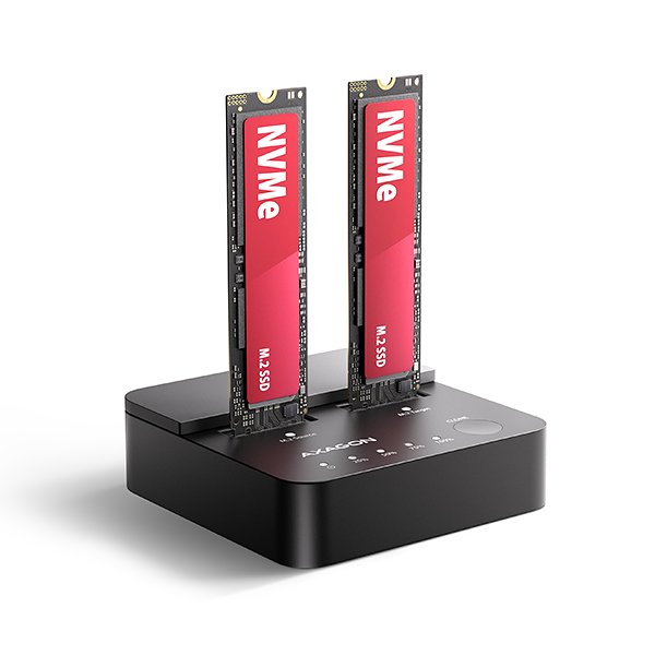 AXAGON ADSA-M2C22L, USB-C 20Gbps dokovací stanice pro 2× M.2 NVMe SSD s funkcí klonování - obrázek produktu