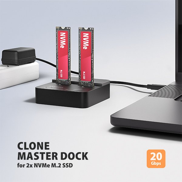AXAGON ADSA-M2C22L, USB-C 20Gbps dokovací stanice pro 2× M.2 NVMe SSD s funkcí klonování - obrázek č. 1