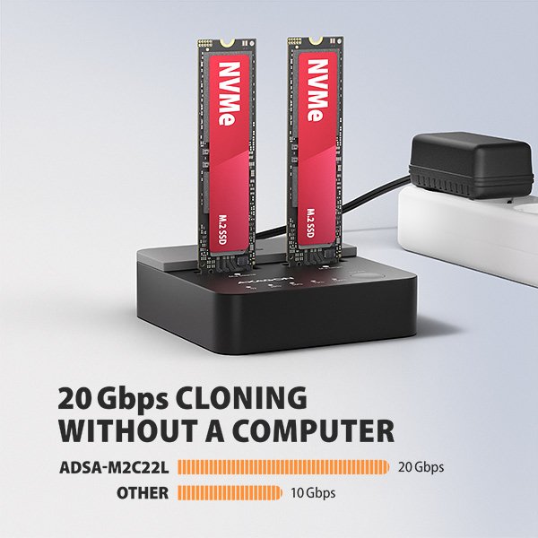 AXAGON ADSA-M2C22L, USB-C 20Gbps dokovací stanice pro 2× M.2 NVMe SSD s funkcí klonování - obrázek č. 7