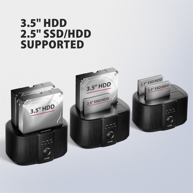 AXAGON ADSA-SC, USB-C 5Gbps dokovací stanice pro 2x SATA 6G 2.5" / 3.5" SSD / HDD s funkcí klonování - obrázek č. 4