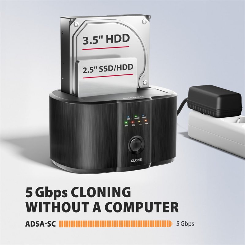 AXAGON ADSA-SC, USB-C 5Gbps dokovací stanice pro 2x SATA 6G 2.5" / 3.5" SSD / HDD s funkcí klonování - obrázek č. 5
