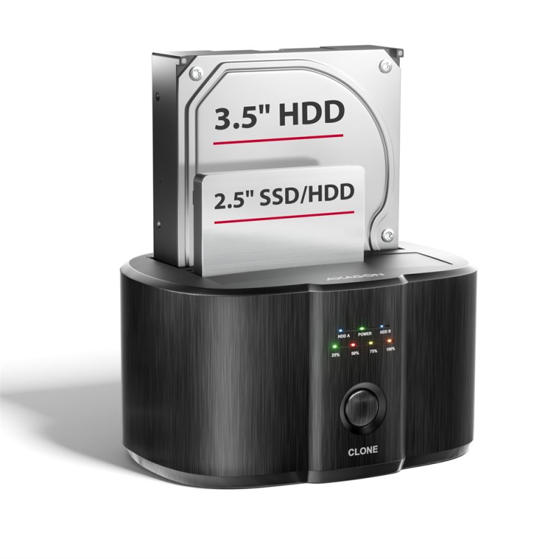 AXAGON ADSA-SC, USB-C 5Gbps dokovací stanice pro 2x SATA 6G 2.5" / 3.5" SSD / HDD s funkcí klonování - obrázek produktu