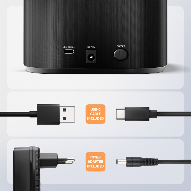 AXAGON ADSA-SC, USB-C 5Gbps dokovací stanice pro 2x SATA 6G 2.5" / 3.5" SSD / HDD s funkcí klonování - obrázek č. 8