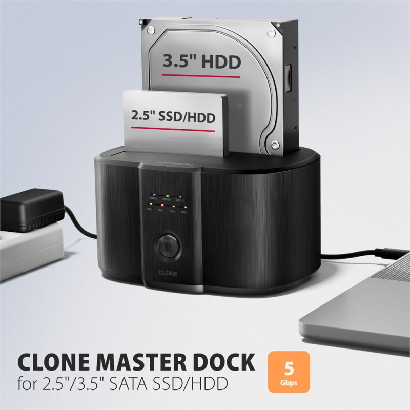 AXAGON ADSA-SC, USB-C 5Gbps dokovací stanice pro 2x SATA 6G 2.5" / 3.5" SSD / HDD s funkcí klonování - obrázek č. 1