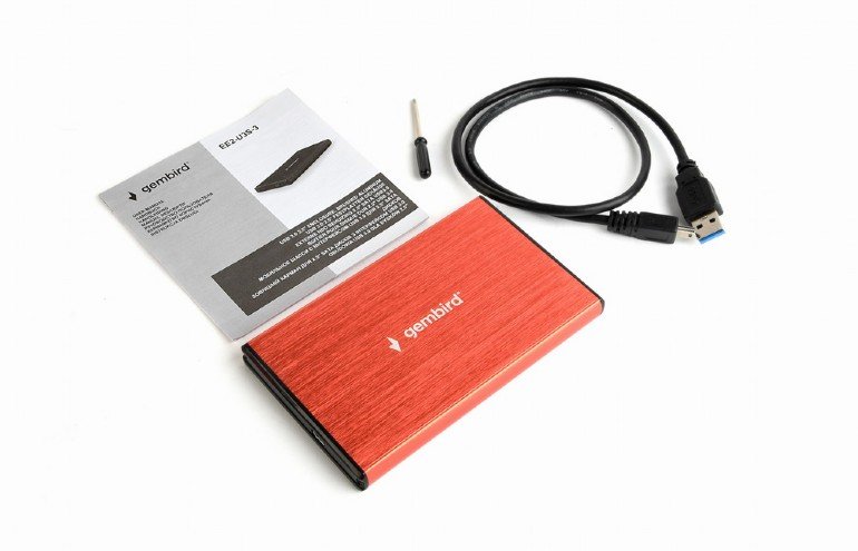 GEMBIRD externí box na 2.5` HDD, USB 3.0, červený - obrázek č. 1