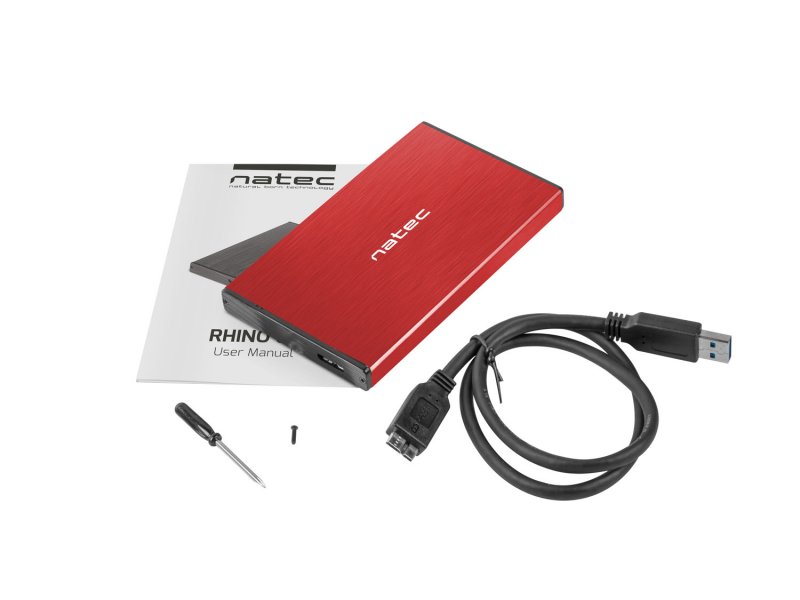 Externí box pro HDD 2,5" USB 3.0 Natec Rhino Go, červený, hliníkové tělo - obrázek č. 1