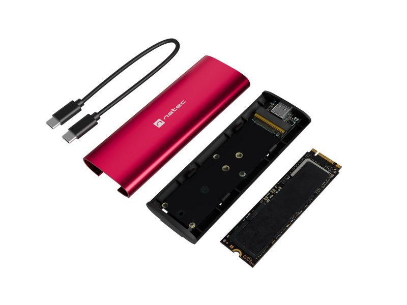 Externí box pro SSD Natec RHINO M.2 NVME LITE USB-C 3.2 GEN 2, hliníkové tělo, RUBY RED - obrázek č. 6