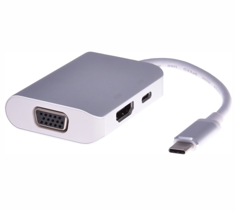 PremiumCord Převodník USB3.1 typ C na HDMI + VGA + PD charge, Aluminium pouzdro - obrázek produktu