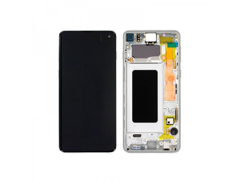 LCD displej + rámeček pro Samsung Galaxy S10 G973 Prism bílá (Service Pack) (GH82-18850B) - obrázek produktu