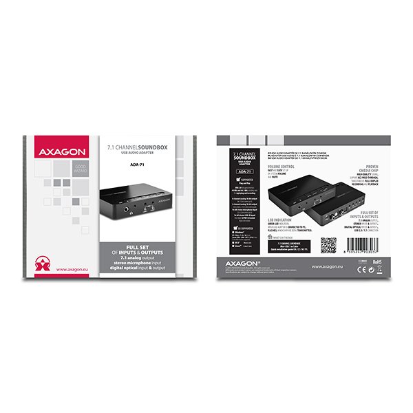AXAGON ADA-71, USB2.0 - 7.1 audio SOUNDbox, SPDIF vstup/ výstup - obrázek č. 9