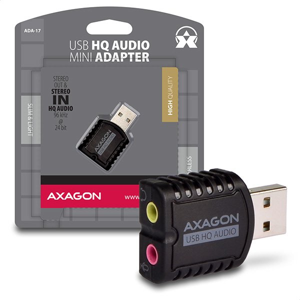 AXAGON ADA-17, USB 2.0 - externí zvuková karta HQ MINI, 96kHz/ 24-bit stereo, vstup USB-A - obrázek produktu