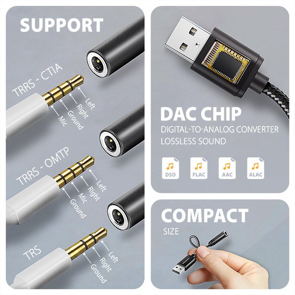 AXAGON ADA-HA, USB-A na 3.5mm jack Hi-Res DAC audio adaptér, 384kHz / 32bit, stereo - obrázek č. 3