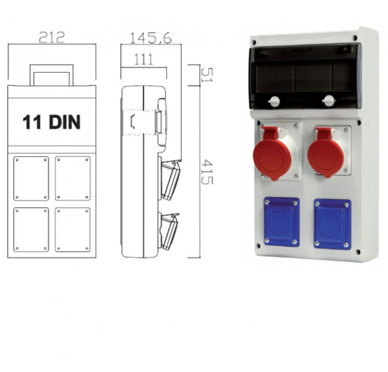 Zásuvková skříň 2x230V,400V/ 16A,400V/ 32A,jištěná - obrázek produktu