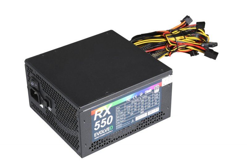 EVOLVEO RX 550, zdroj 550W ATX, RGB rainbow vent. 14cm, tichý, 80+, bulk - obrázek č. 2
