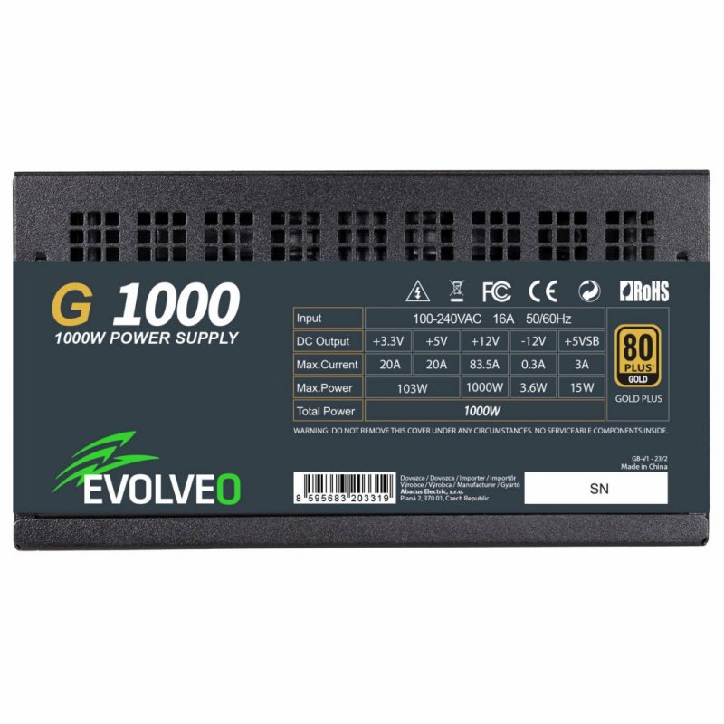 EVOLVEO G1000/ 1000W/ ATX 3.0/ 80PLUS Gold/ Modular - obrázek č. 1