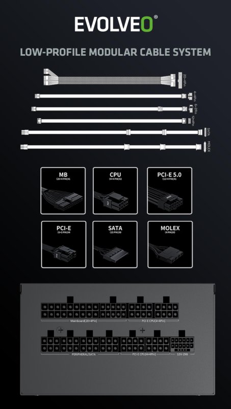 EVOLVEO P1000, 1000W /  ATX 3.1 /  80+ PLATINUM / - obrázek č. 14