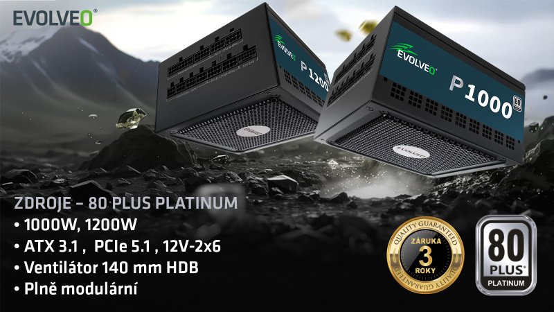 EVOLVEO P1000, 1000W /  ATX 3.1 /  80+ PLATINUM / - obrázek č. 1