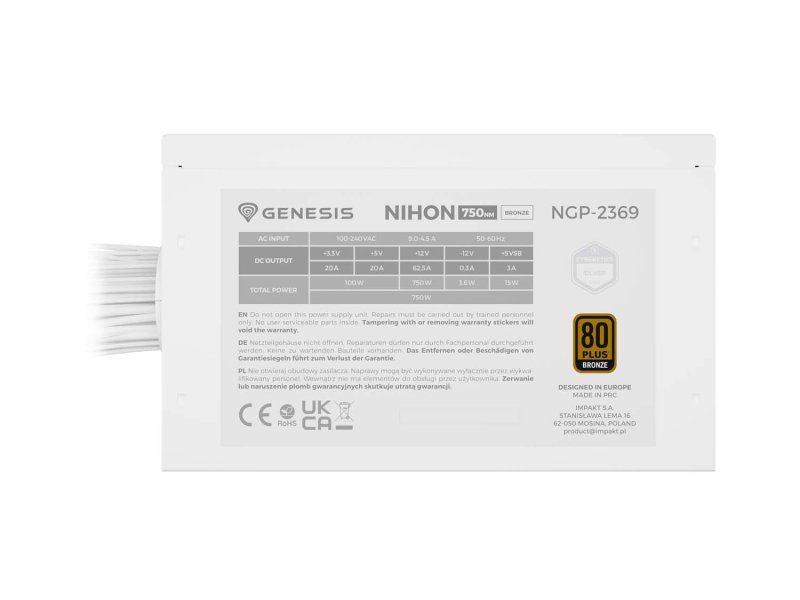 PSU Genesis NIHON 750NM, 750W 80+ BRONZE ATX 3.1, - obrázek č. 3
