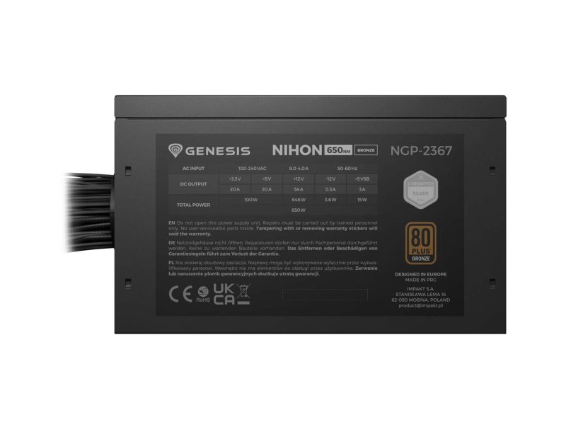 PSU Genesis NIHON 650NM 650W 80+ BRONZE ATX 3.1, - obrázek č. 3