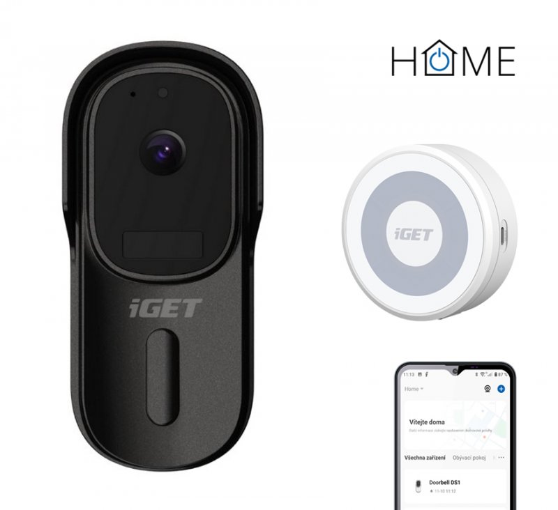 iGET HOME Doorbell DS1 Black + CHS1 White - WiFi bateriový videozvonek, set s reproduktorem, CZ app - obrázek produktu