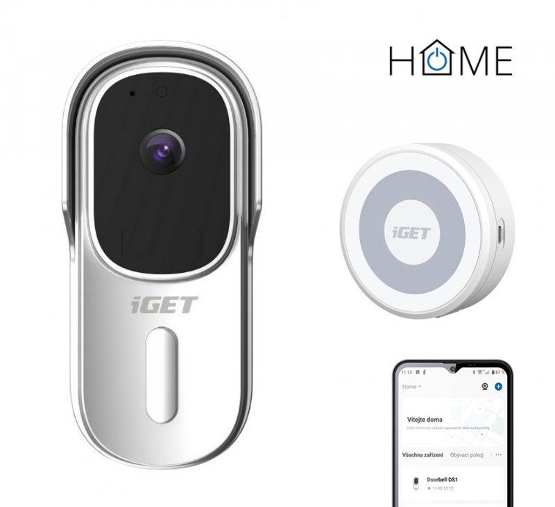 iGET HOME Doorbell DS1 White + CHS1 White - WiFi bateriový videozvonek, set s reproduktorem, CZ app - obrázek produktu