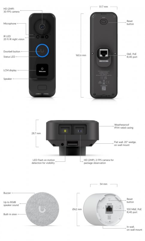 Ubiquiti UVC-G4 Doorbell Pro PoE Kit - G4 Doorbell Professional PoE Kit - obrázek č. 2