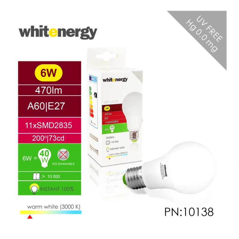 WE LED žárovka SMD2835 A60 E27 6W bílá mléčná - obrázek č. 3