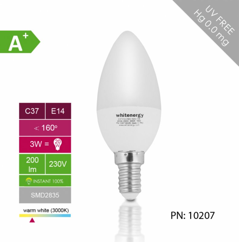 WE LED žárovka SMD2835 C37 E14 3W teplá bílá - obrázek č. 5