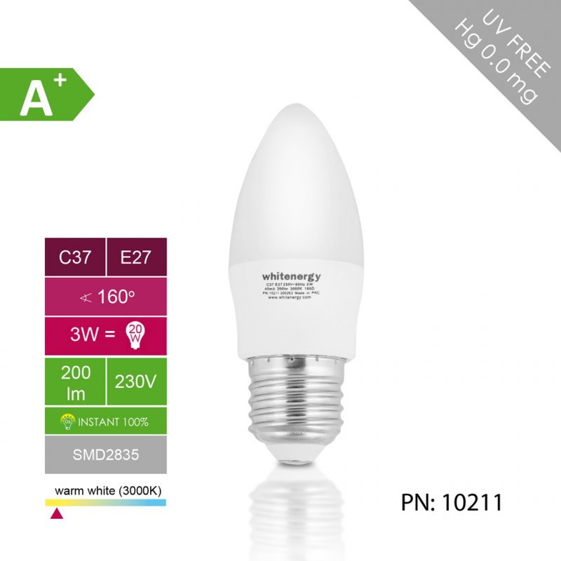 WE LED žárovka SMD2835 C37 E27 3W teplá bílá - obrázek č. 5