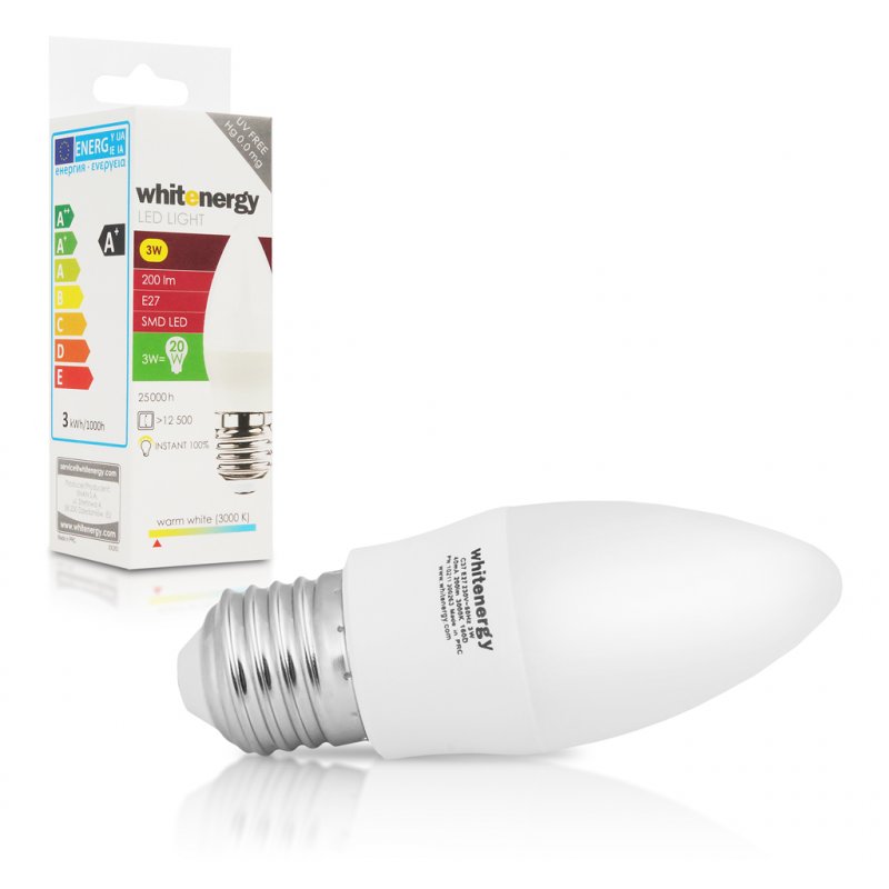 WE LED žárovka SMD2835 C37 E27 3W teplá bílá - obrázek produktu